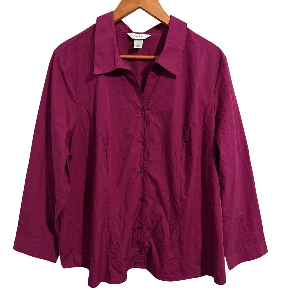 CJ Banks Women's Purple Button Down Shirt Heavyweight Fabric Size 2X